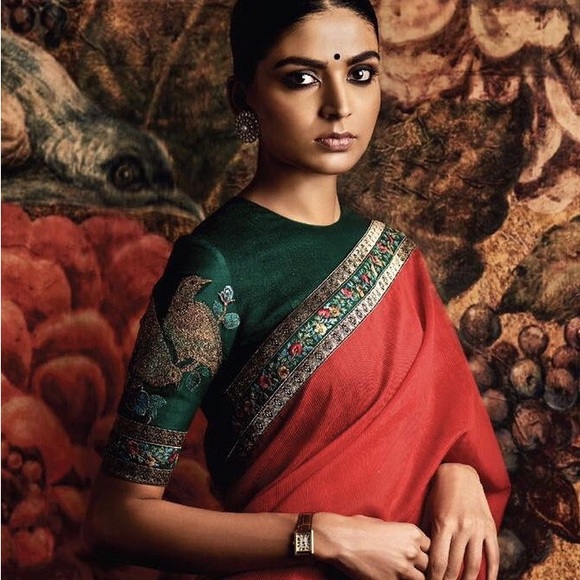 Sabyasachi Tops - Sabyasachi Red Saree with Green parrot blouse NWT